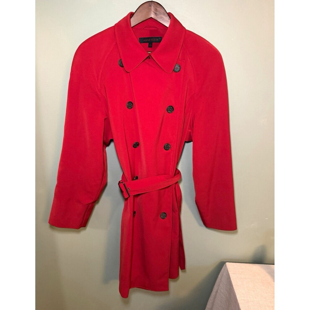 Anne Klein Red Double Breasted Belted Trench Coat Women’s